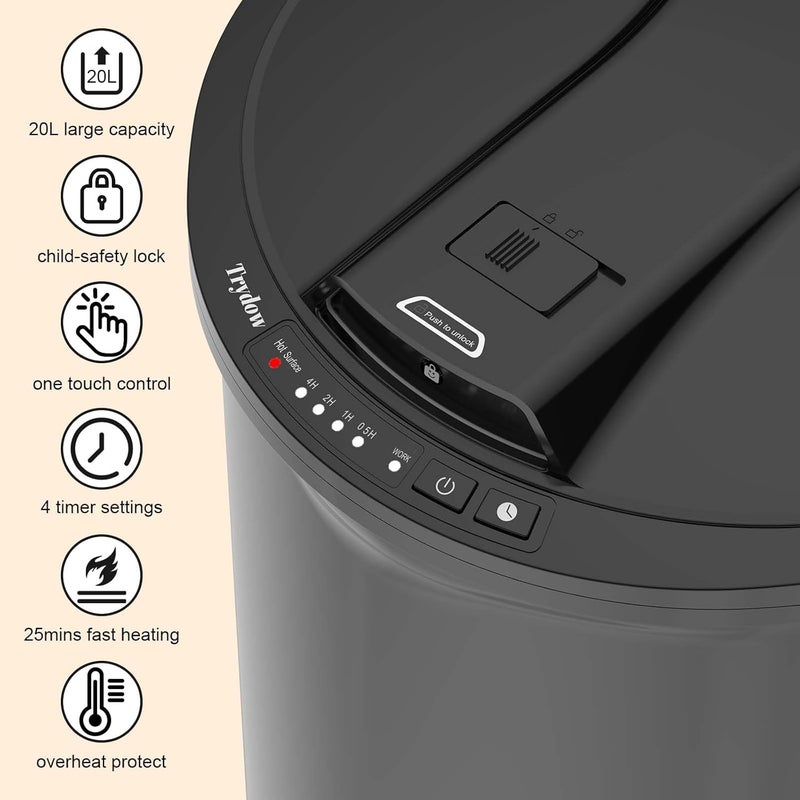 Trydow Ultra Large Capacity Towel Warmer Bucket, Rapid Heating with Timer, One-Button Control, Safety Lock, Perfect for Home and Spa, Black - Image 2